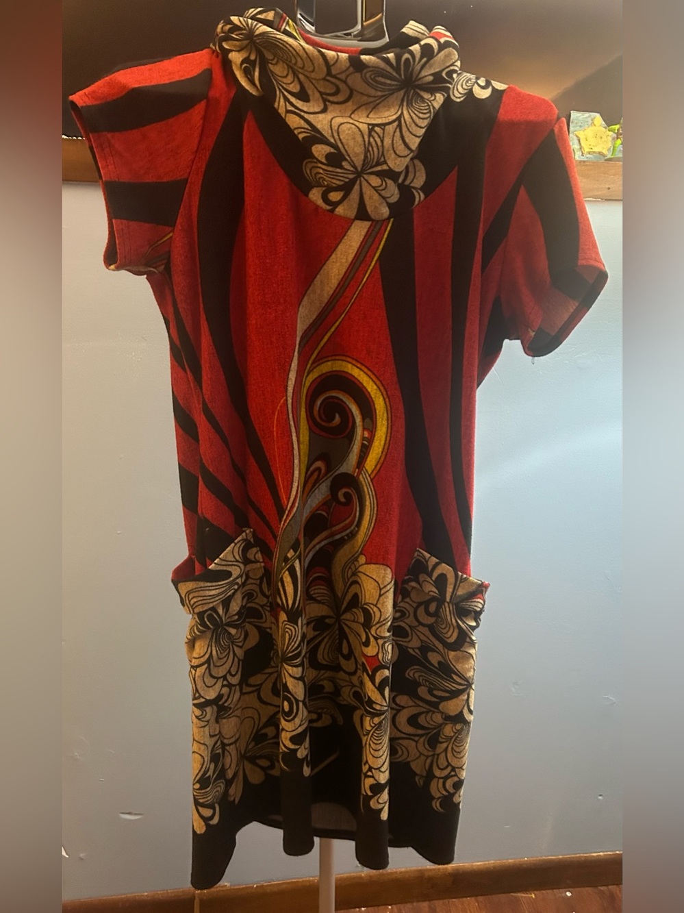 Purplish London Abstract Cowl Neck Tunic Dress with Pockets size XL